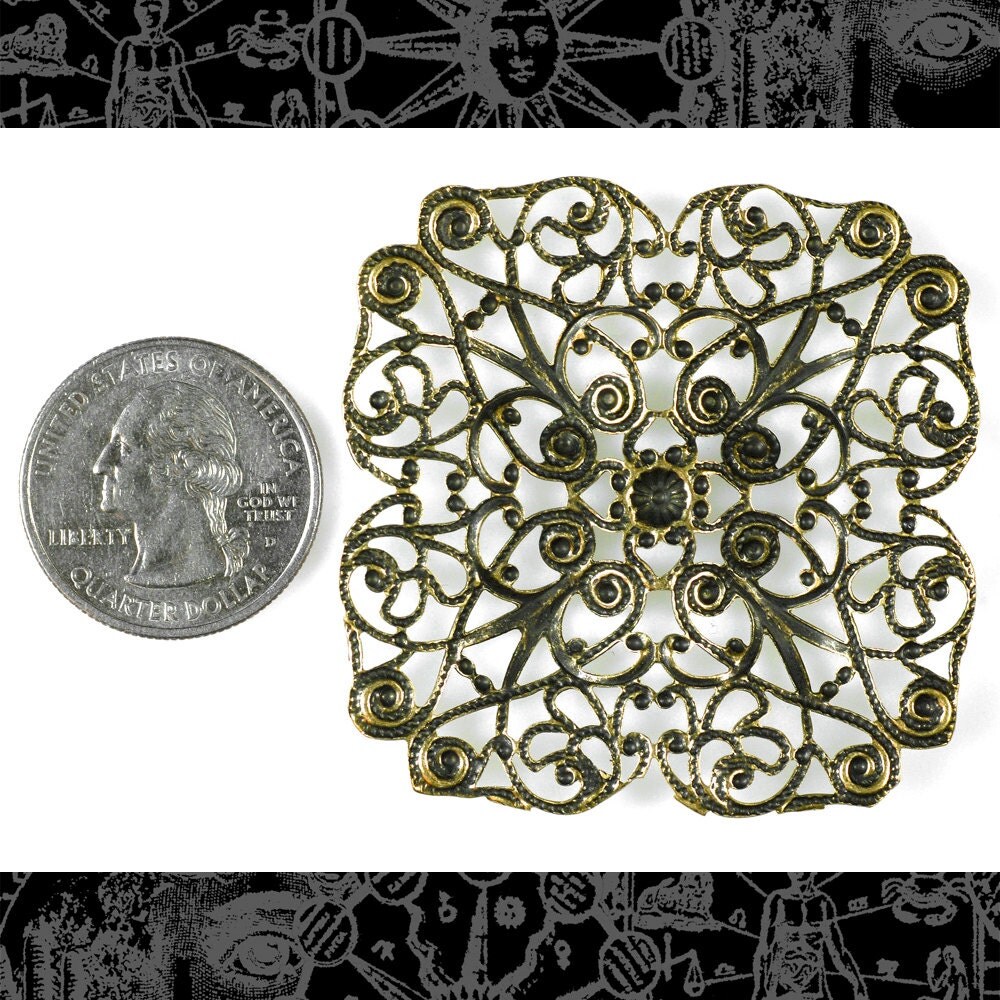 Large Square Antiqued Brass Filigree 50mm - AB-W01