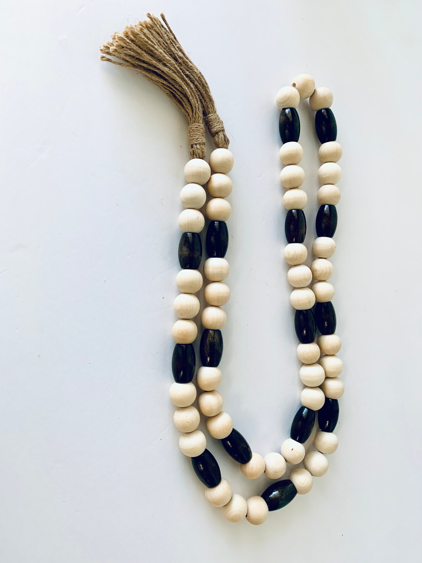 Wood Beaded Garland with Jute Tassels | Beautiful Decorative Garland with a Mix of Little and Dark Tones product 3