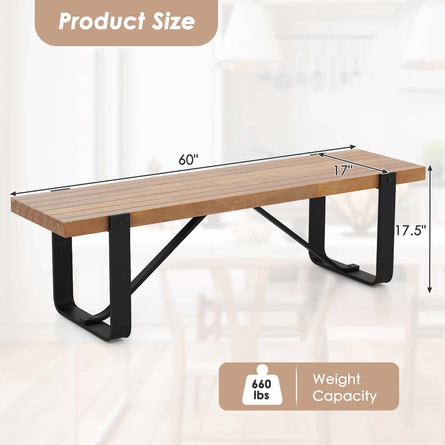 Costway 60" Long Hallway Bench Entryway Bench with Metal Frame Farmhouse Wooden Shoe Rack