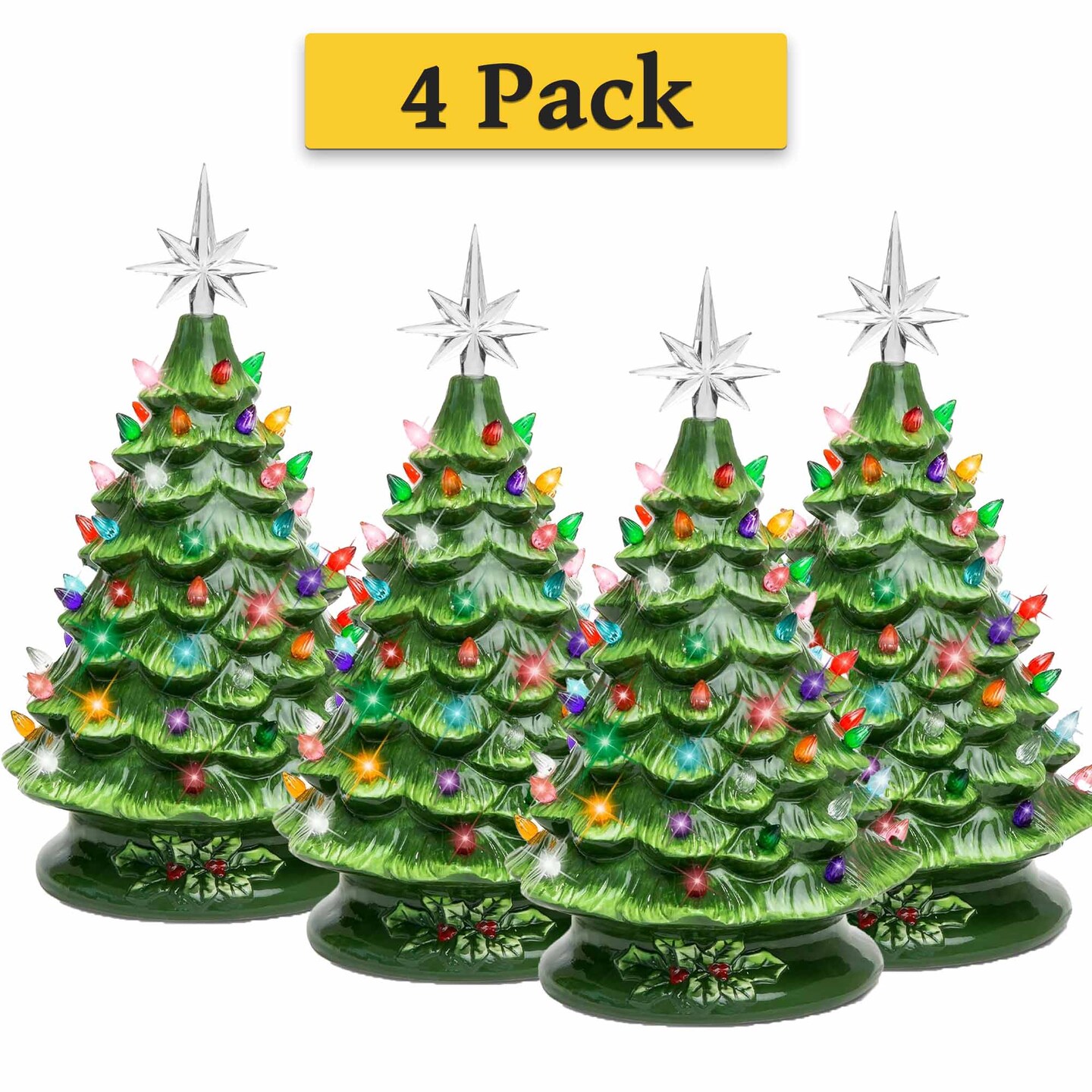 Ceramic Christmas Tree, Pre-lit Hand-Painted Tabletop Holiday Tree