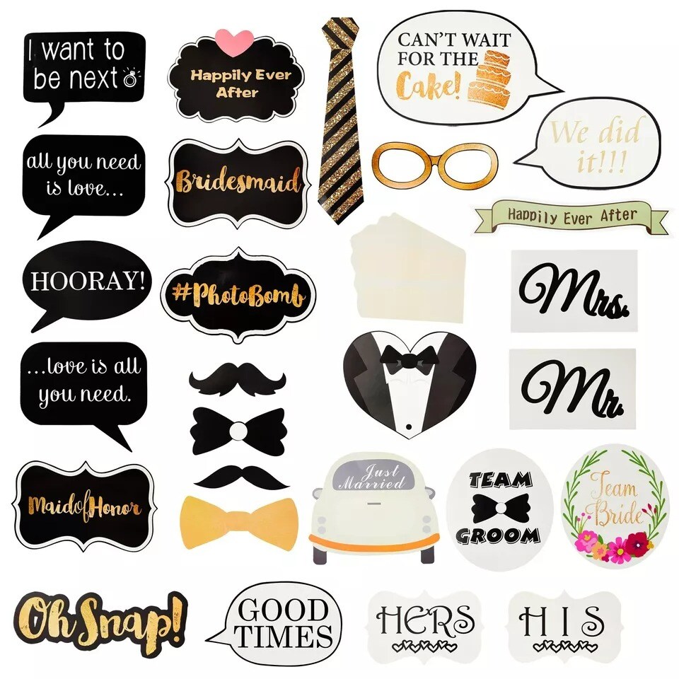 72 Pc Wedding Photo Booth Props for Bridal Shower, Bachelorette Party, Selfies