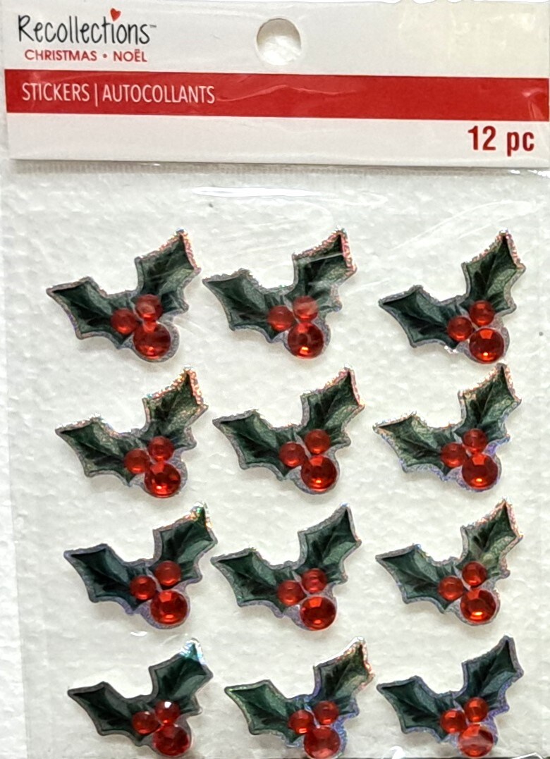Recollections Christmas Holly Dimensional Jeweled Stickers