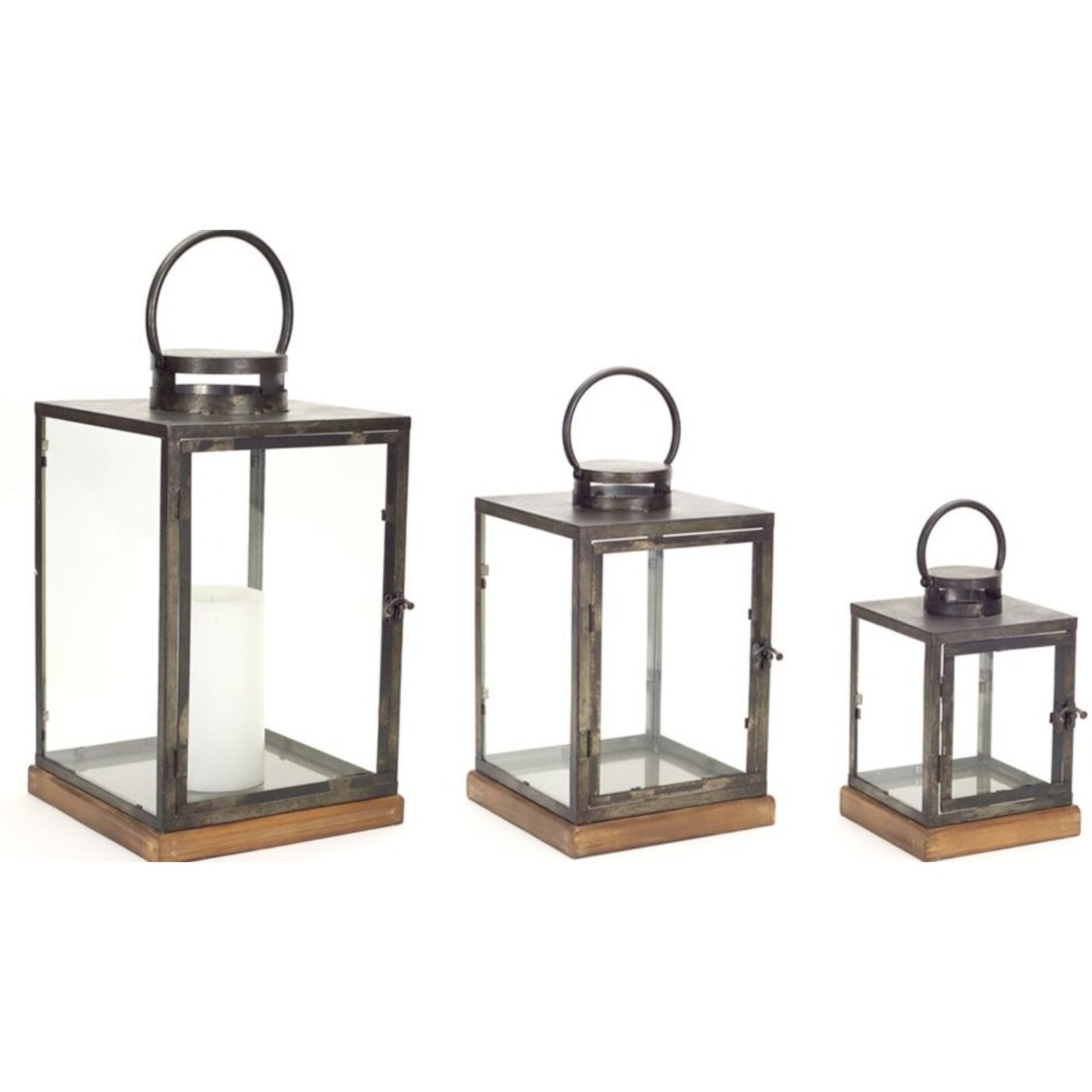 Melrose Set of 3  Rectangle Panel Rustic Lanterns 21.5&#x201D;