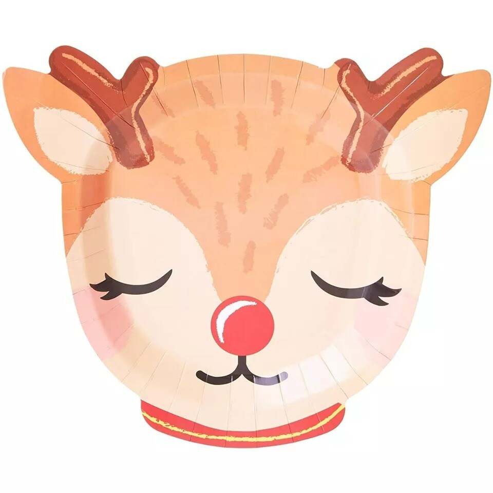 48x Christmas Cute Reindeer Paper Plates for Holiday Party Dinnerware 10x9&#x201D;