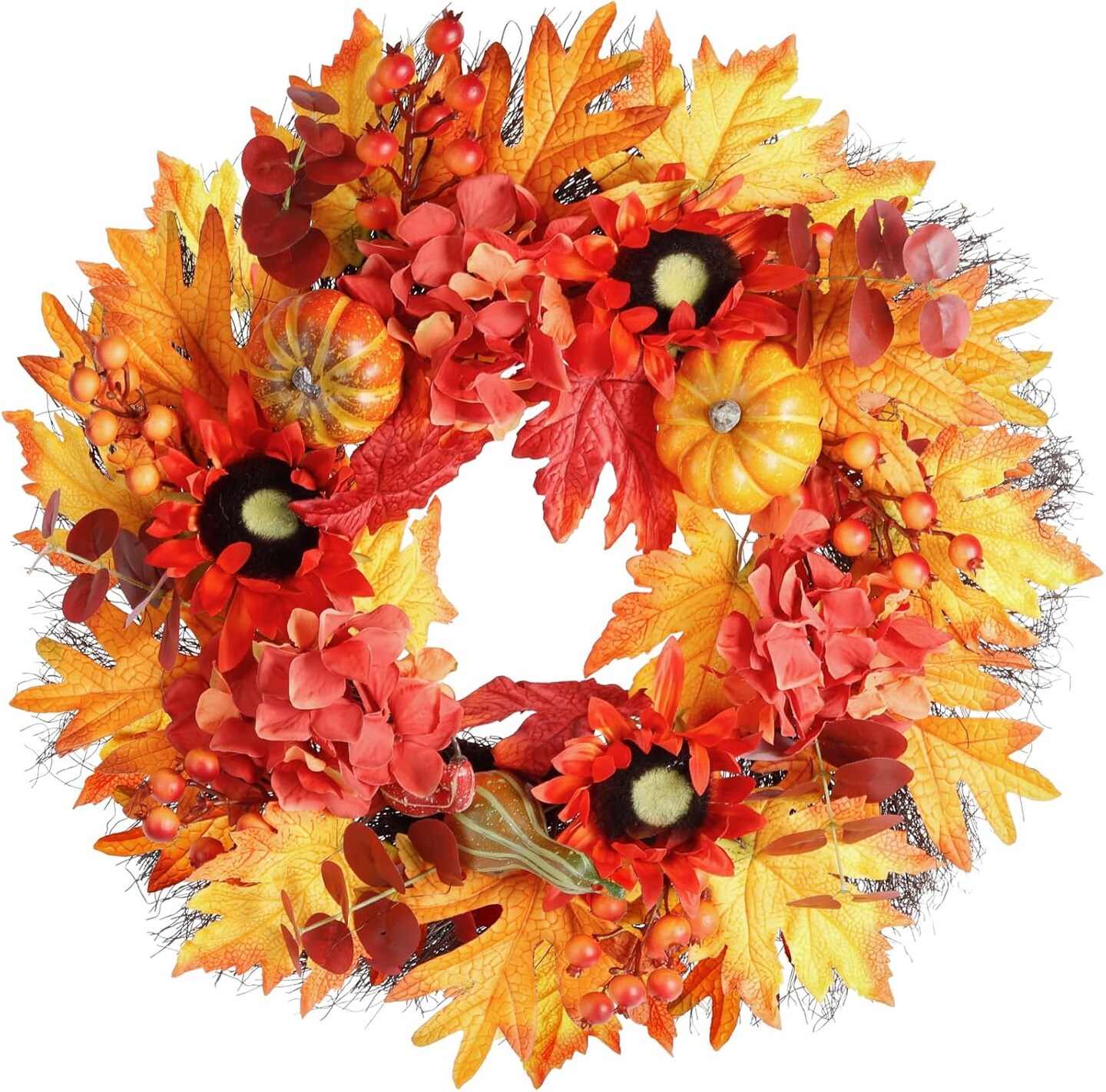 Autumn Wreaths with Featuring Pumpkins, Sunflowers, Daisies and Maple Leaves