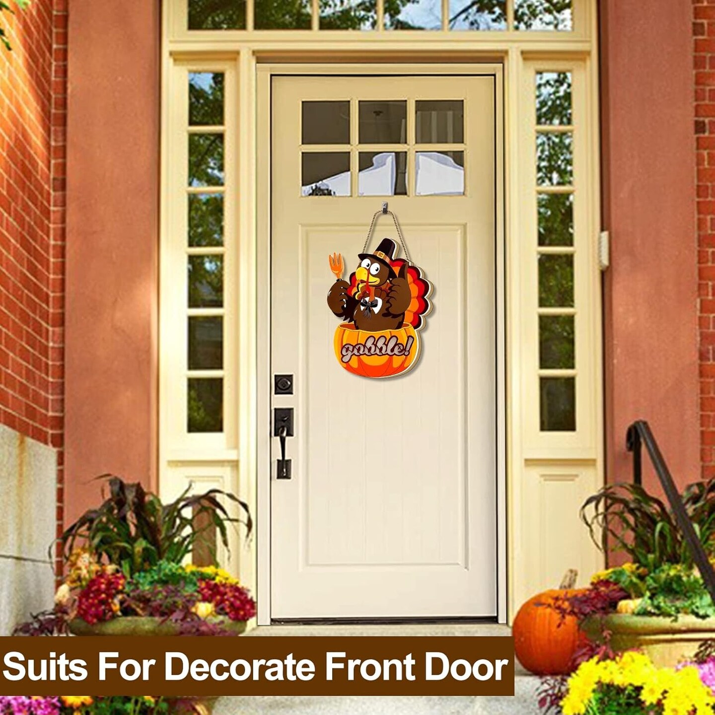 Wreaths for Front Door Pumpkin Turkey Door Hanger Thanksgiving Decorations Battery Operated Warm Lights Gobble Wood Signs Home Outdoor