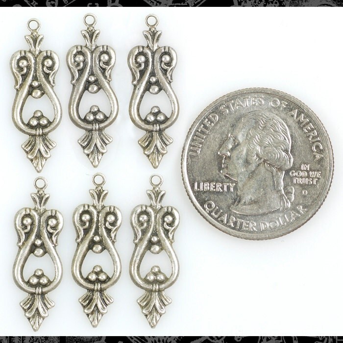 Antiqued Silver Plated Brass Art Deco Loopy Charms - Set of Six - S-C89