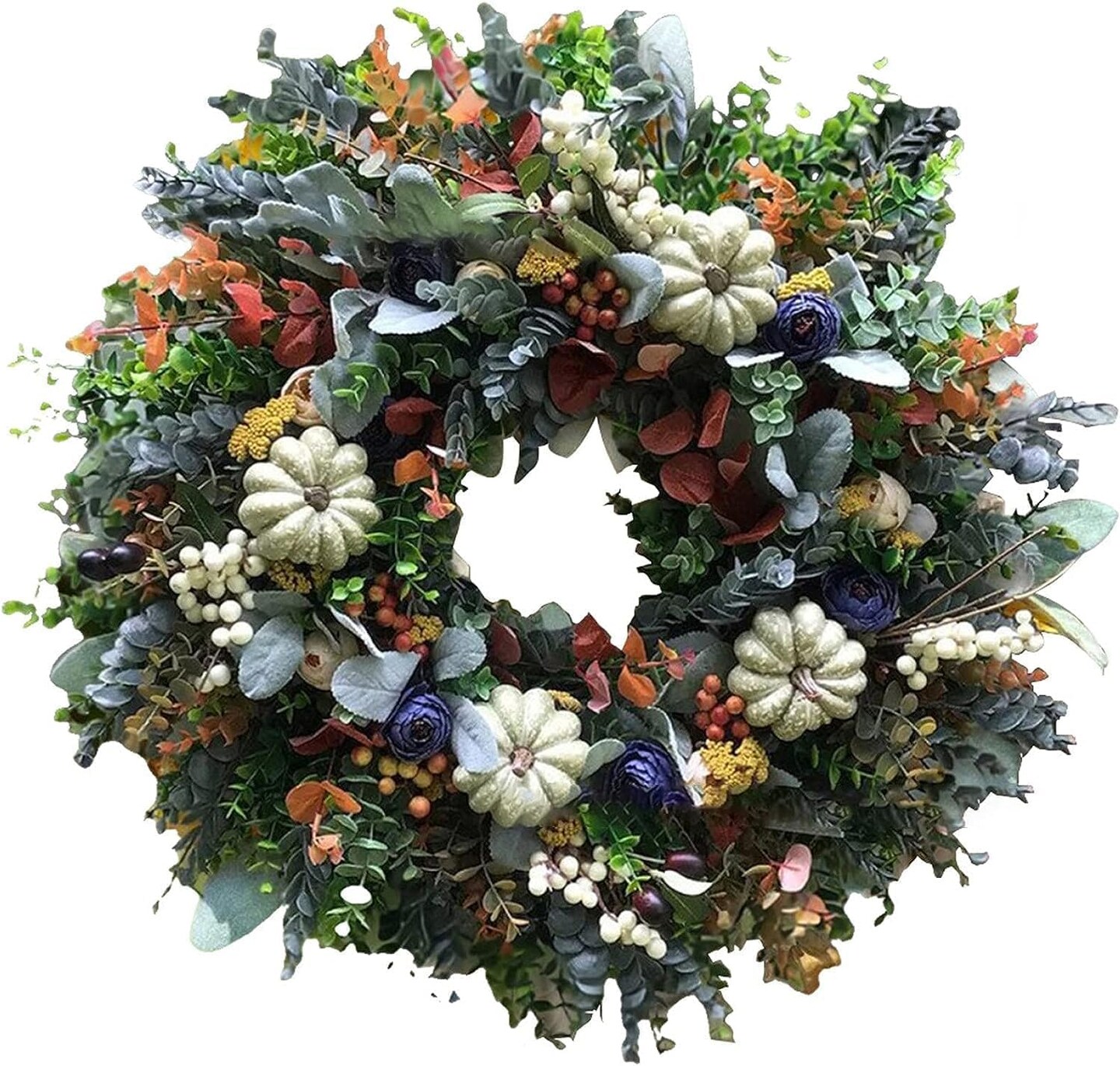 Handmade Fall Hydrangea Pumpkin Wreath with Eucalyptus Leaf Berry for Front Door