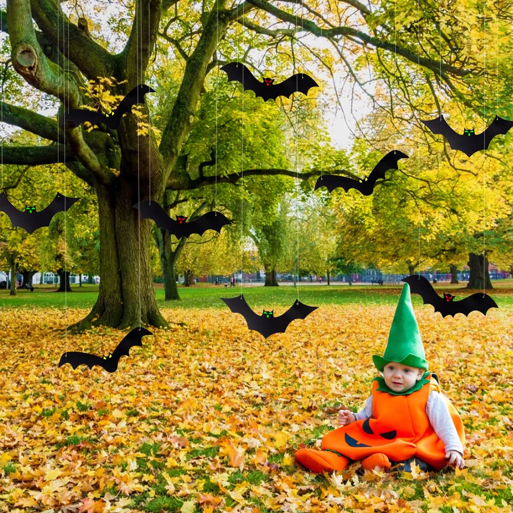 12 Pieces Halloween Hanging Bats 3D Realistic Scary Large Fake Black Hanging Flying Bat Spooky for Yard Sign Outdoor Indoor Lawn Decorations(3 Style)