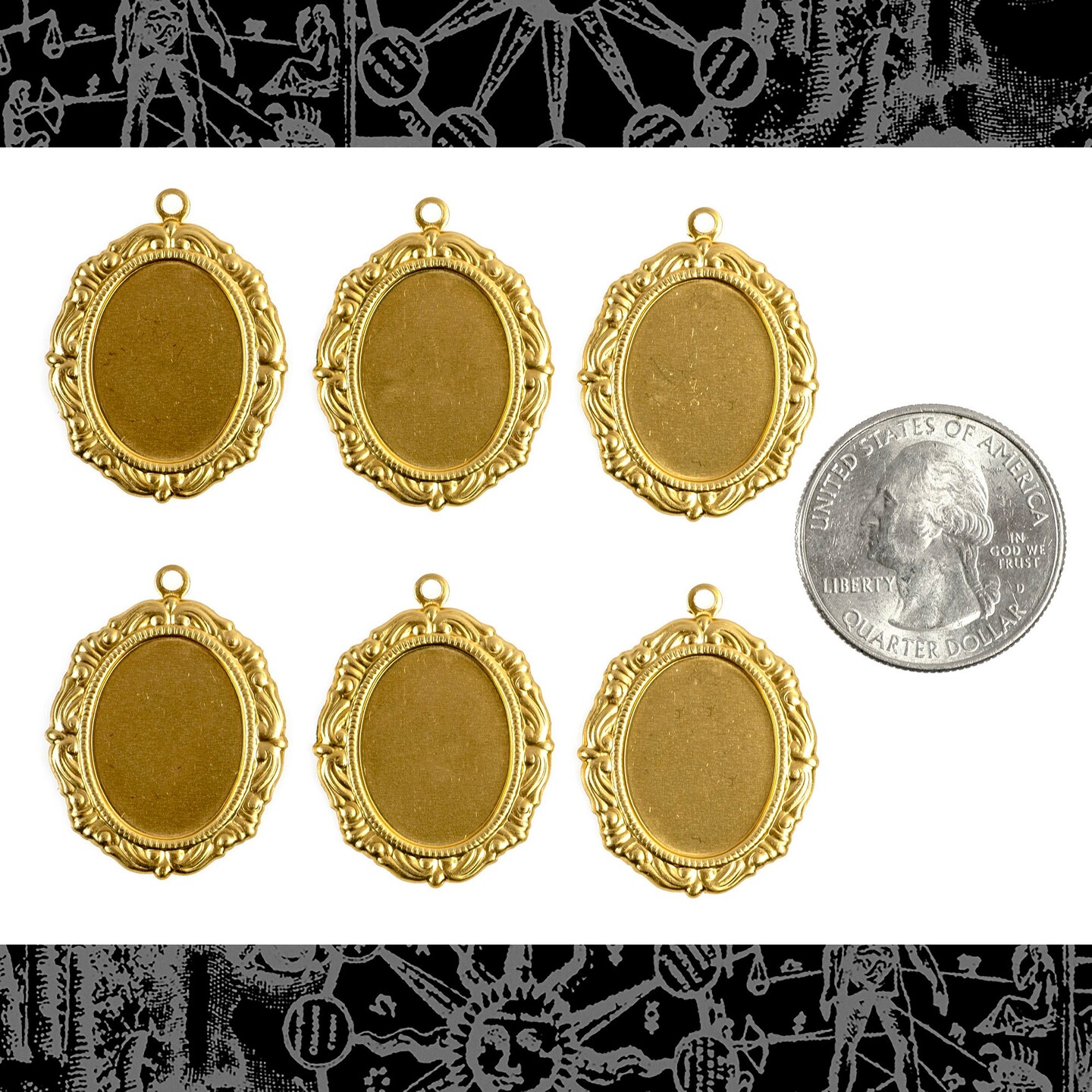Raw Brass 18mm x 13mm Cameo Frame with One Ring - Set of Six - B-F42