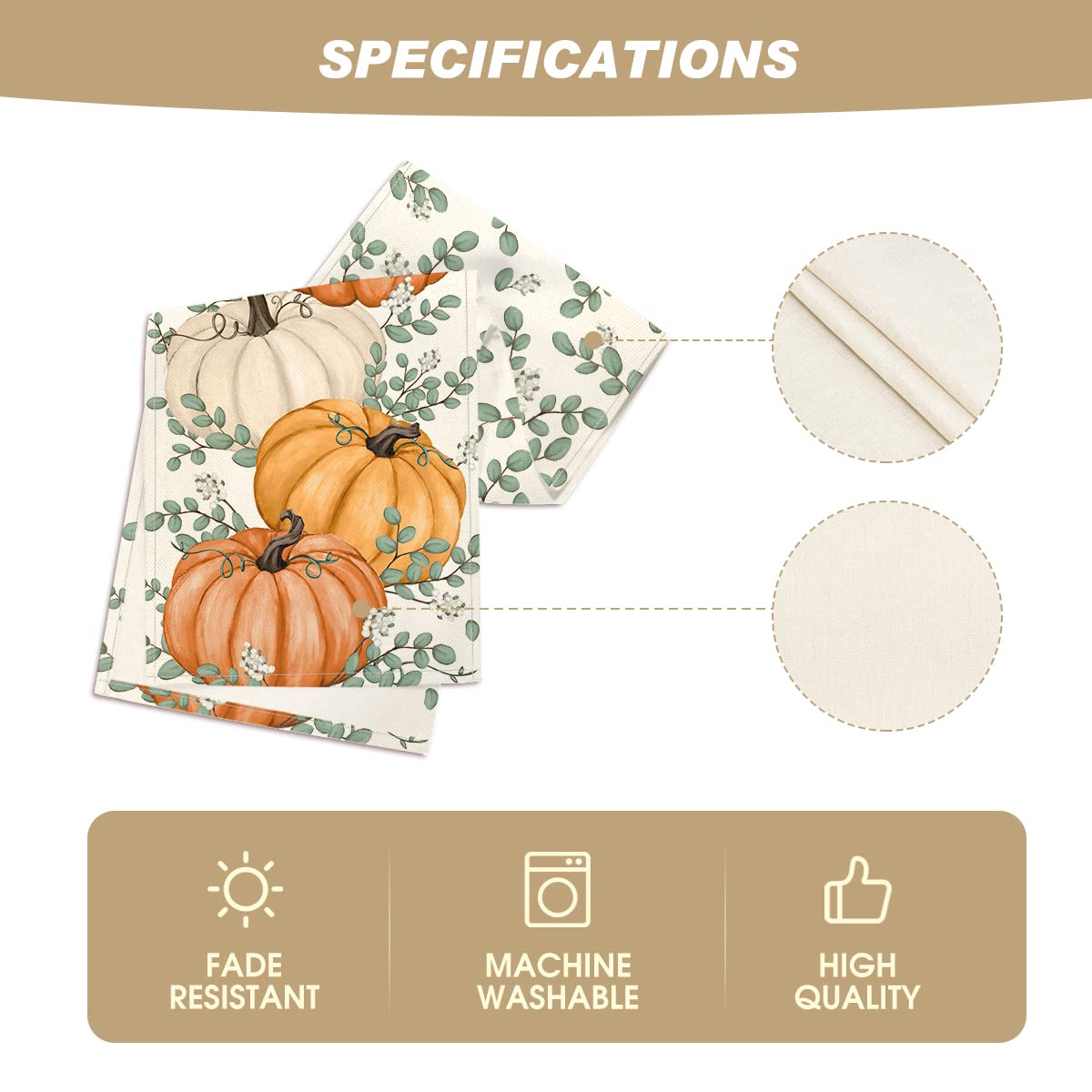 Orange Pumpkins Eucalyptus Leaves Fall Table Runner, Autumn Thanksgiving Kitchen Dining Table Decoration for Home Party Decor 13x72 Inch