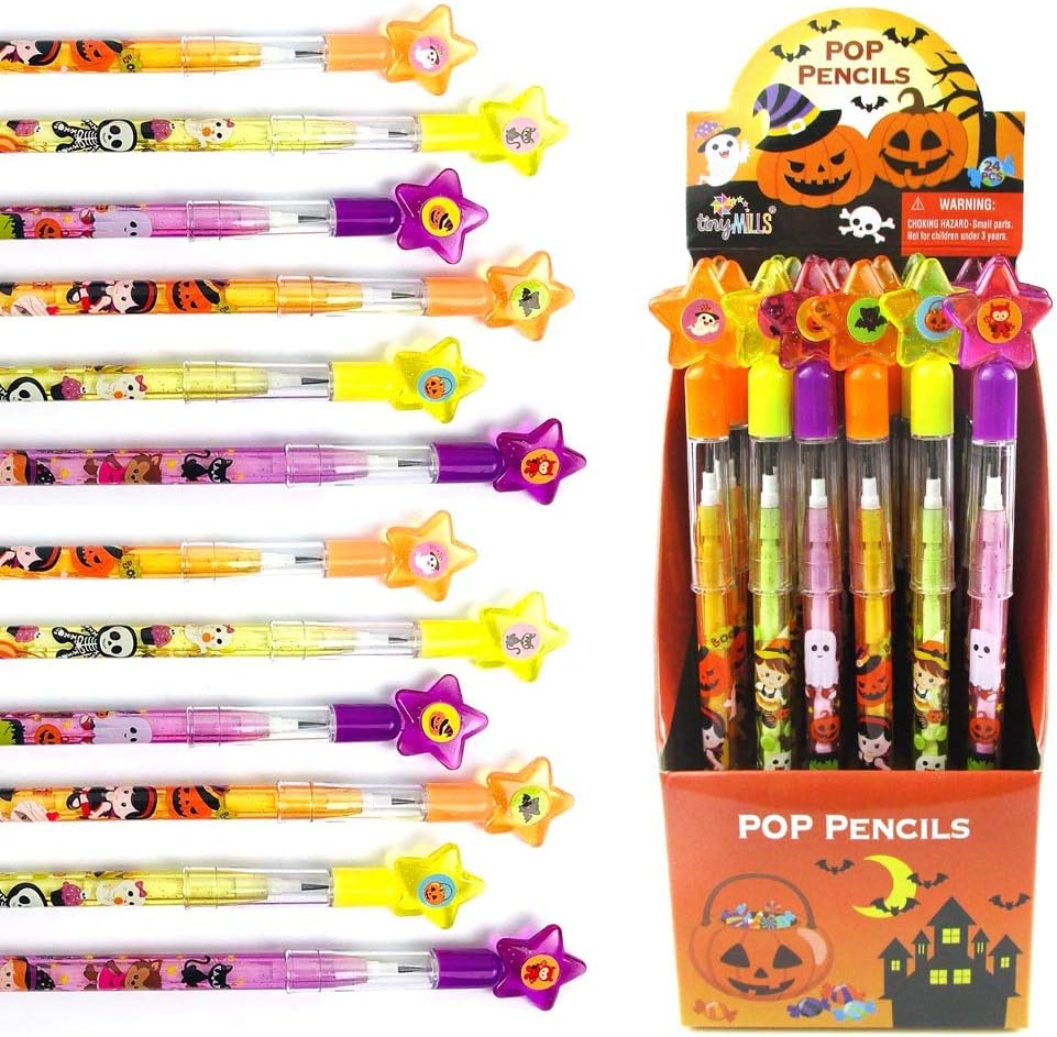 TINYMILLS Halloween Multi Point Stackable Pencil with Eraser for Party Favors Trick of Treat Party Favors