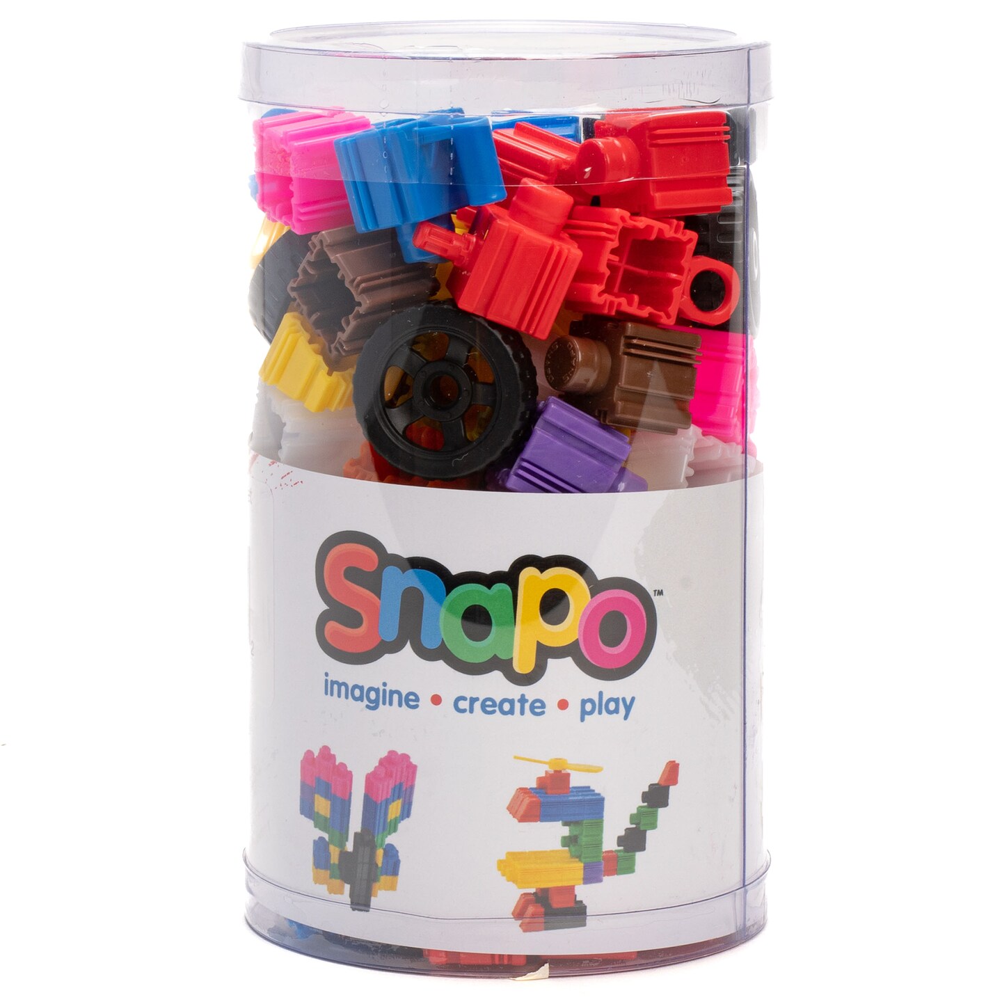 Snapo: Starter Set - 100 pcs - Colorful Blocks &#x26; Wheels, Connect On All 6 Sides, 3D Building Toy, Snap-Slide-Rotate, Construction, Kids Age 3+