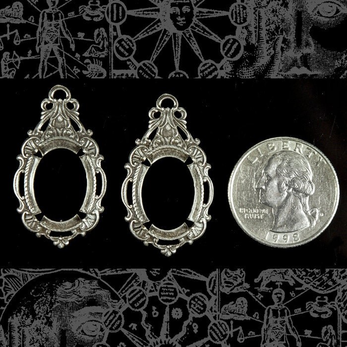 Crowned Filigree Antiqued Silver Plated Brass Cameo Frames for 13mm x 18mm - Set of Two S-F19