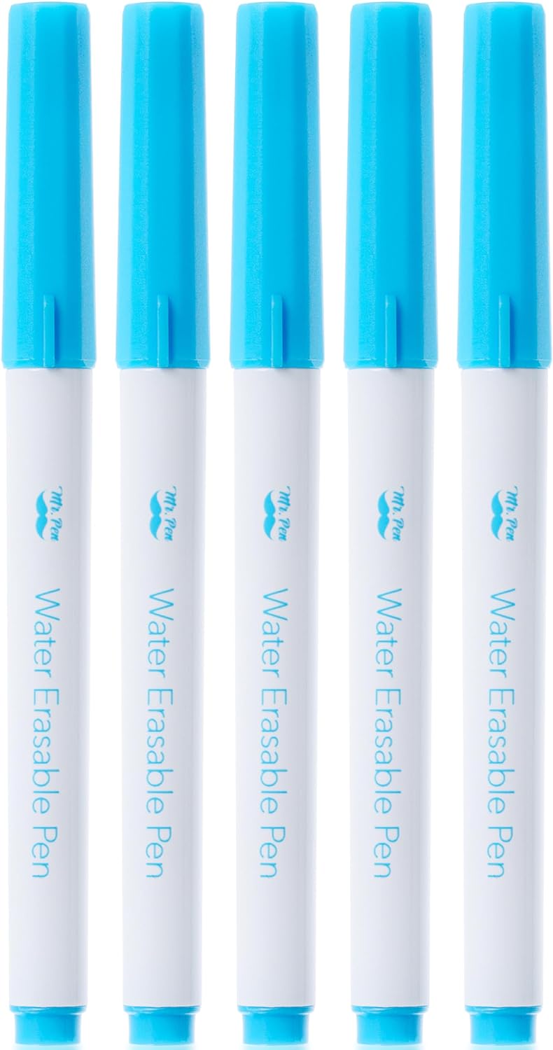 Fabric Markers for Sewing, 5 Pack, Blue, Erasable, Water Soluble Fabric Marker, Fabric Pens for Sewing Erasable, Washable Fabric Marker, Water Soluble Pen, Fabric Marking Pens for Sewing
