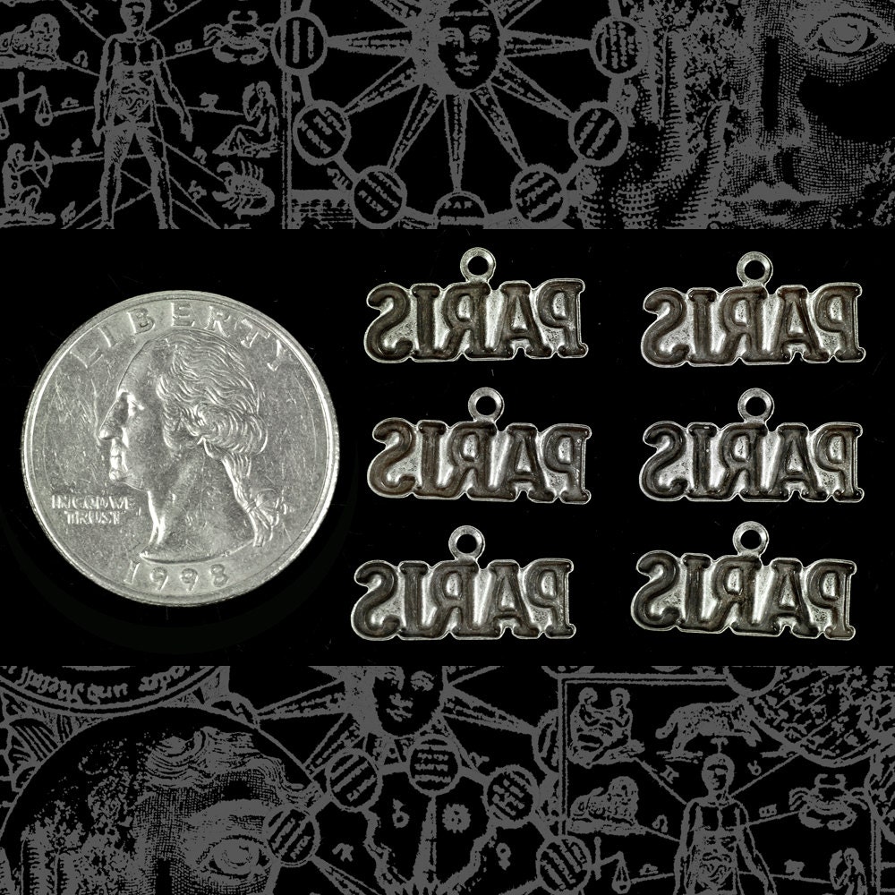 Antiqued Silver Plated Brass Paris Charms - Set of Six - S-C57