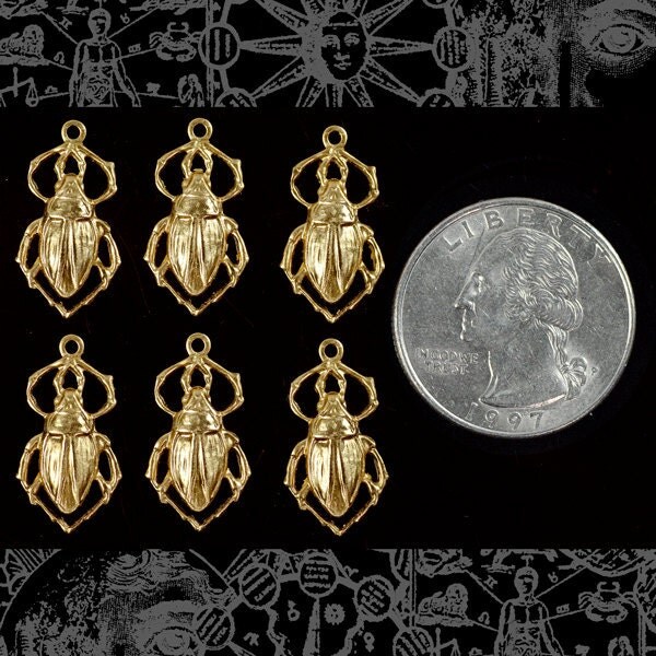 Raw Brass Beetle Connectors with One Ring - Set of Six - B-2C24