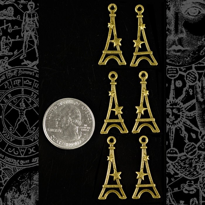Bronze Finish Eiffel Tower Charms with Stars - Set of Six ZB-C17