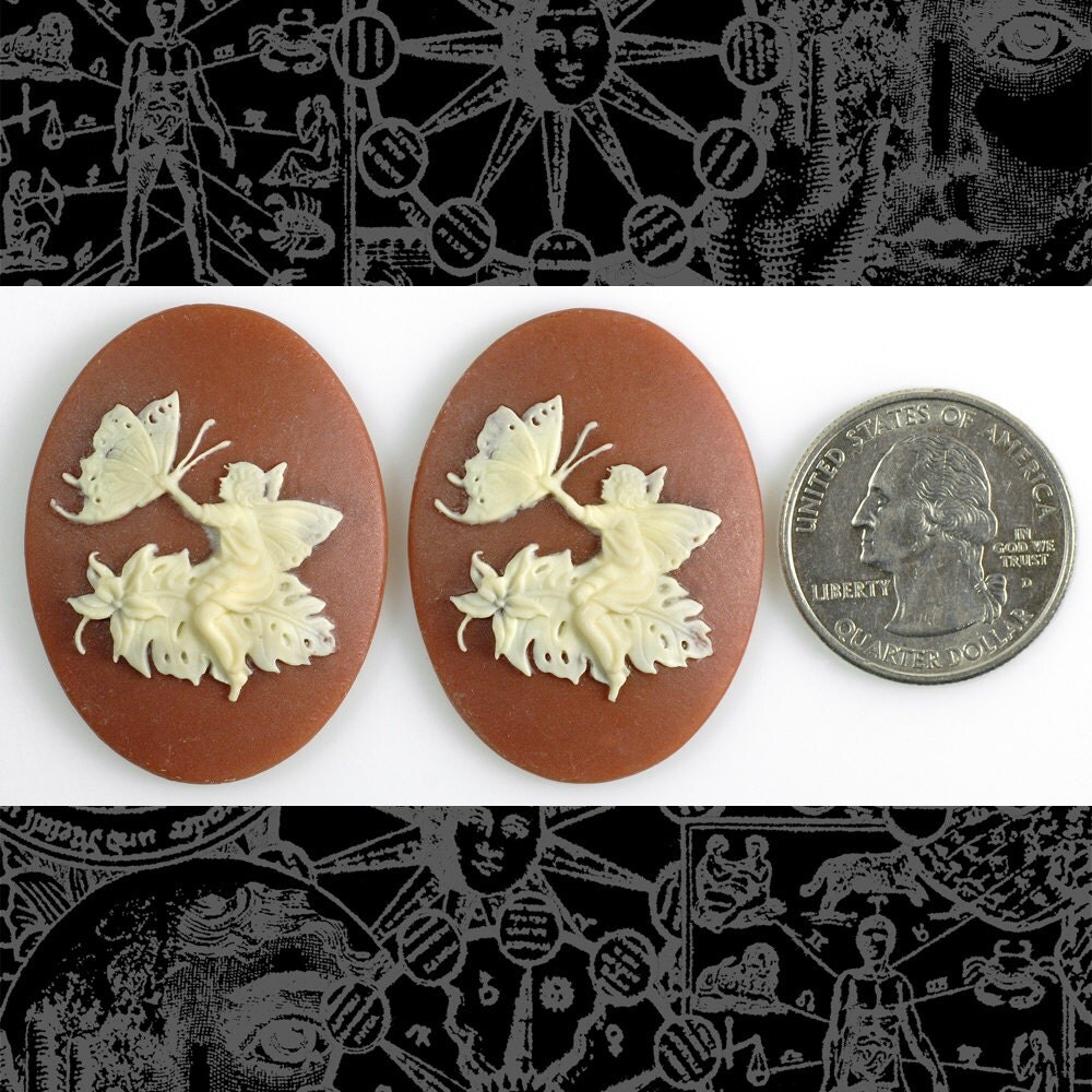 Carnelian and Ivory Fairy Cameos 30mm x 40mm Cameos - Set of Two - CAM122