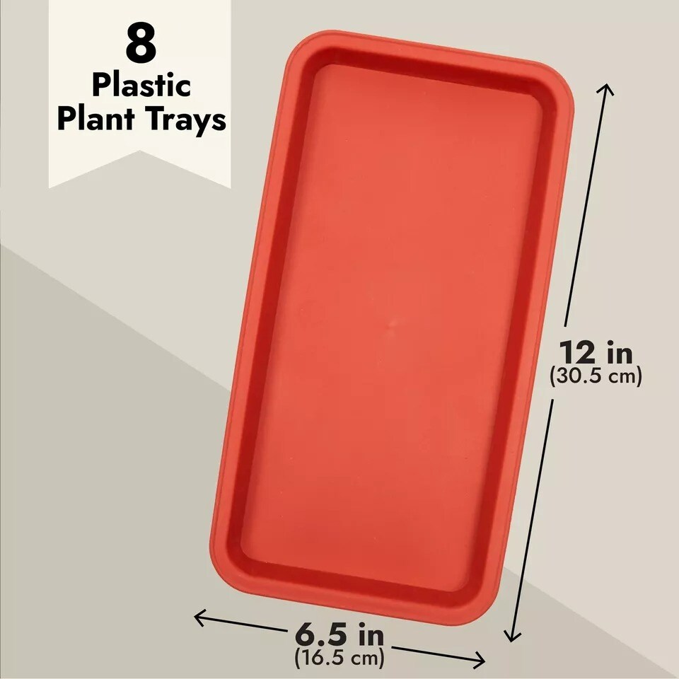 8 Pk Plastic Plant Drip Trays, Red Saucers for Pots, Outdoors, Indoors, 6.5x12&#x22;