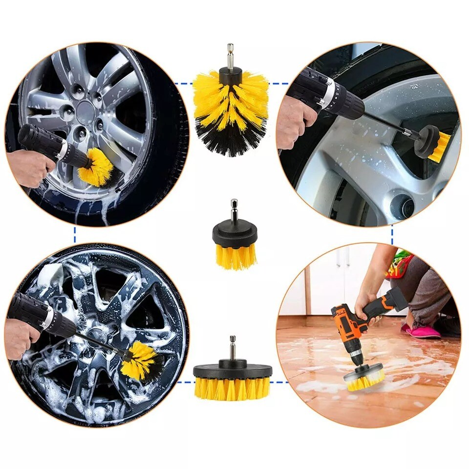 3 Drill Brush Attachment Power Scrubber Cleaning Brushes Kit Grout Floor Tub Car