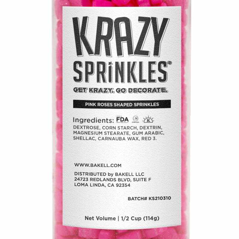 Krazy Sprinkles - Pretty in Pink Roses (1/2 Cup, 1x Jar) for Cakes, Ice Cream &#x26; Cookies