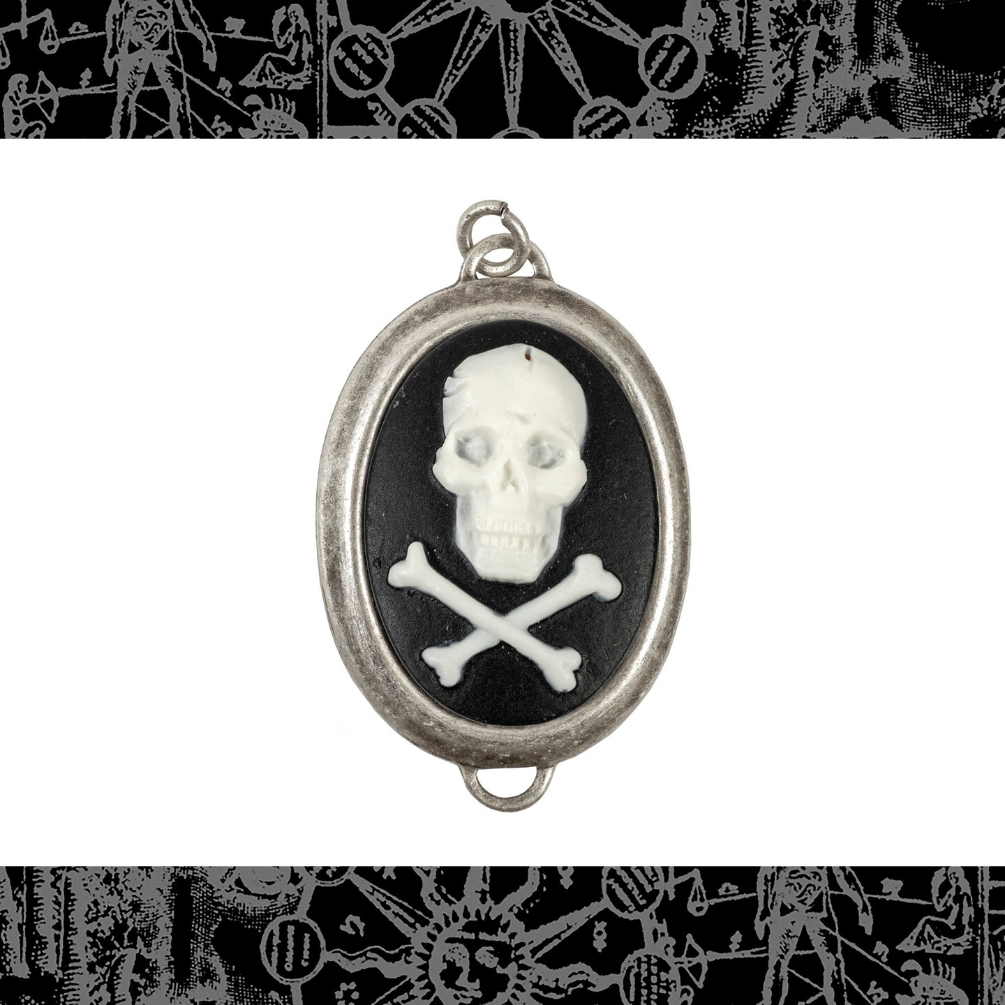 Black and White Skull and Crossbones 25mm x 18mm Cameos - Set of Six - CAM253