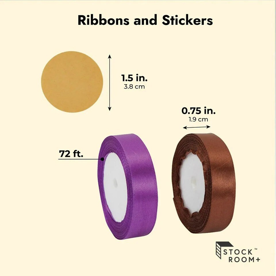 50 Pack Kraft Brown Paper Gift Boxes, Bulk Set with Ribbon and Stickers, 3x3x3"