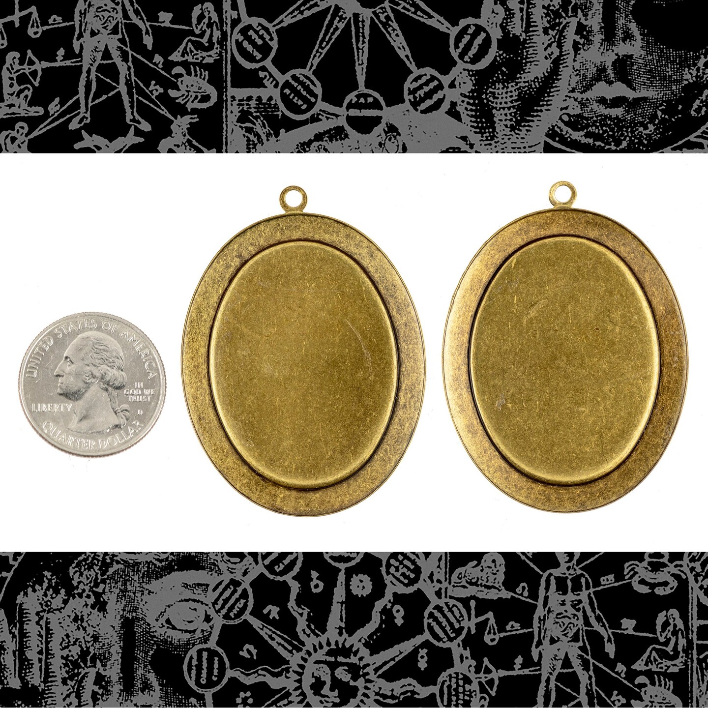 Antiqued Brass - 30mm x 40mm - Cameo Frames with Smooth Border - Set of Two - AB-F37