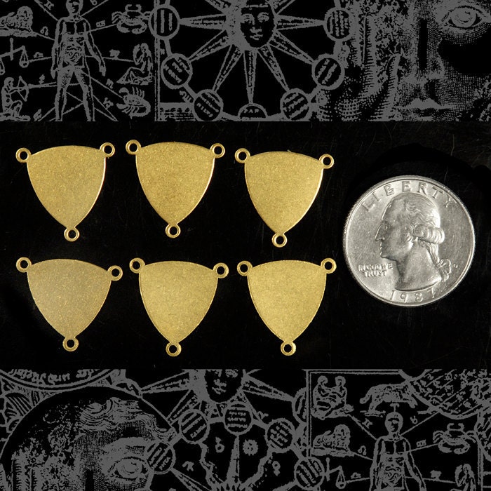 Raw Brass Simple Flat Three Ring Rosary Style Connectors - Set of Six - B-3C14