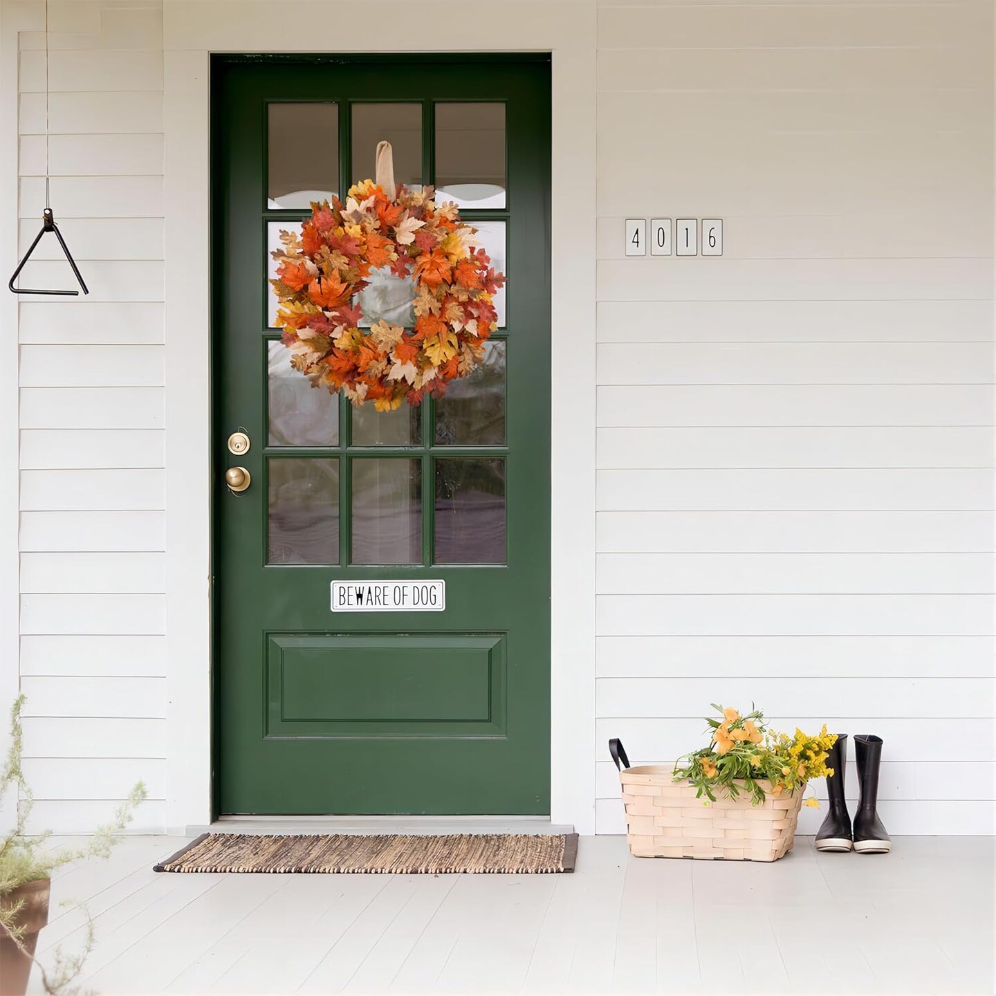 Fall Wreath for Front Door, Orange Faux Maple Leaves Wreath, Fall Front Door Decor, Fully Handmade, 2024 New