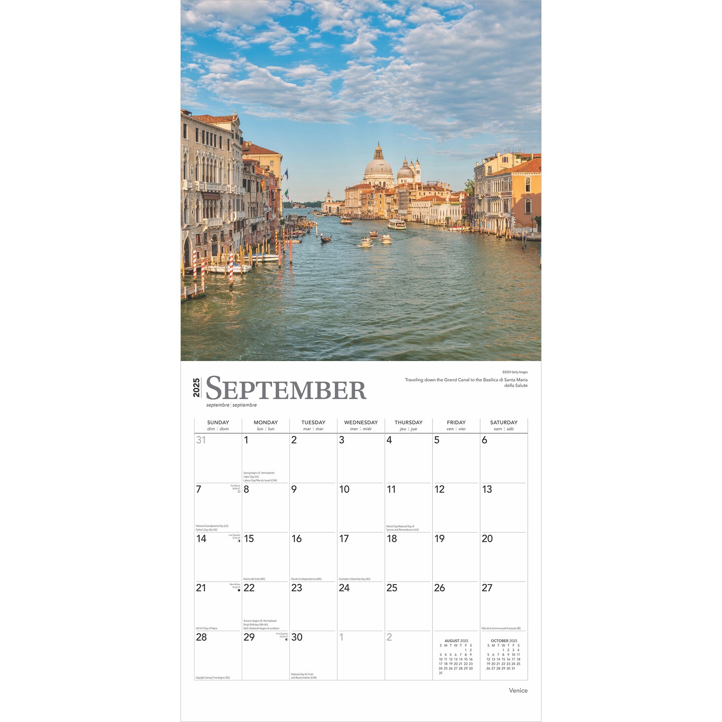 Venice | 2025 12 x 24 Inch Monthly Square Wall Calendar | Plastic-Free | BrownTrout | Travel Europe Italy Gondola