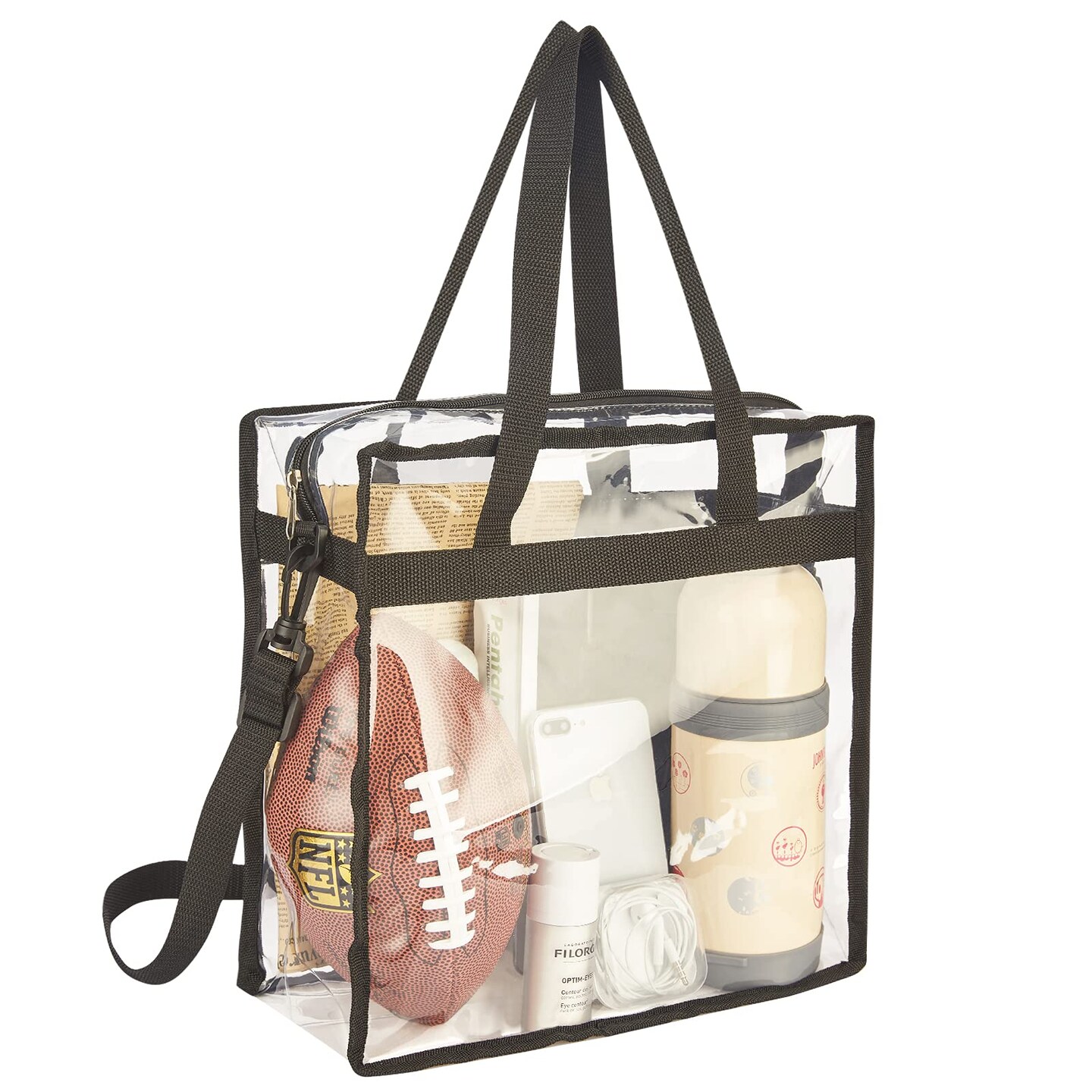 Clear Tote Bag Stadium Security Approved, See Through Clear Handbag Purse Bag for Work, Beach, Stadium, Makeup, Cosmetics