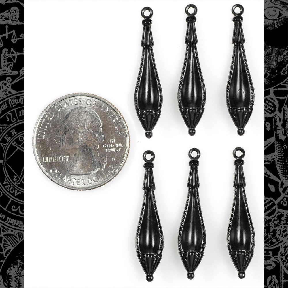 Black Plated Brass Victorian style Drop Charms - Set of Six - BB-C65