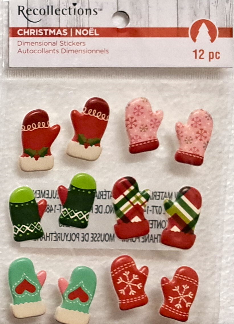 Recollections Christmas Mittens Dimensional Puffy Stickers