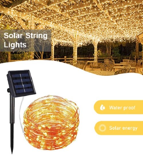Energy-Saving Solar Fairy Lights, 200 LEDs on Copper Wire