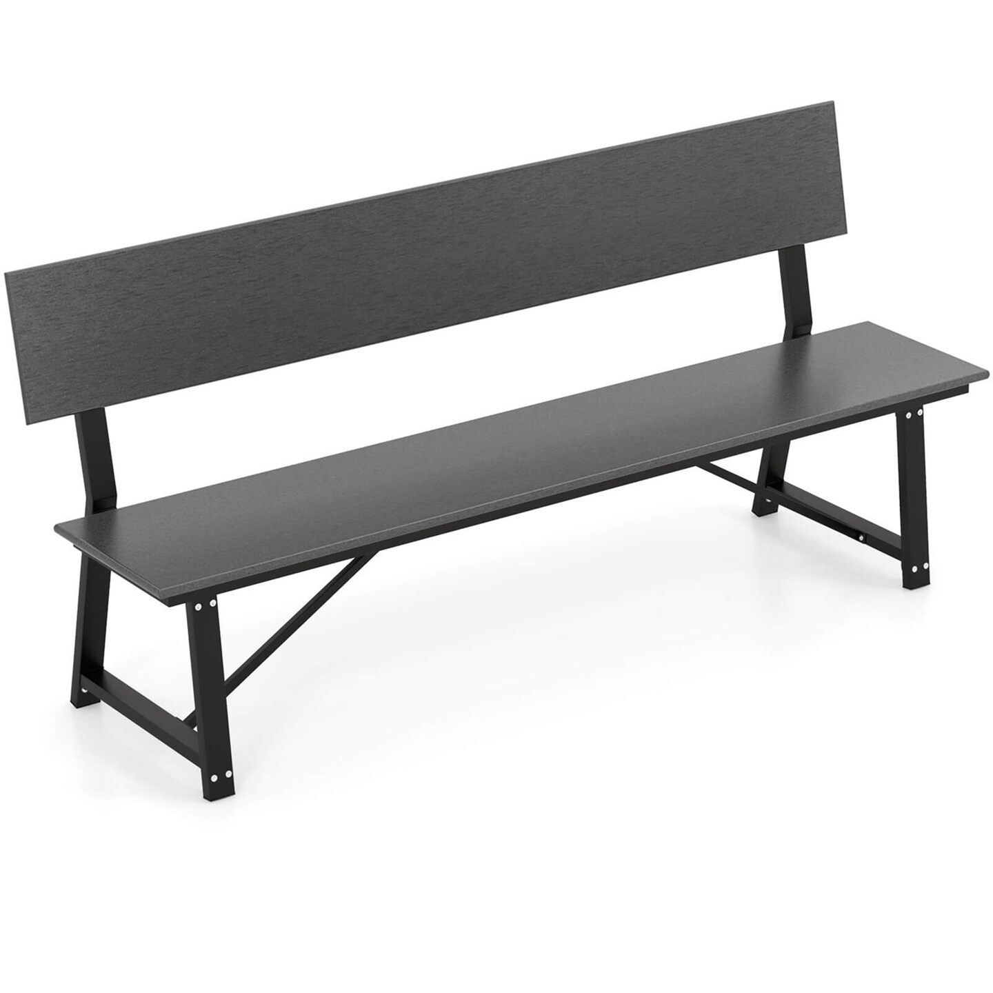 Costway 1/2 PCS 4-Person Bench with All-Weather HDPE Seat &#x26; Back Heavy-Duty Metal Support Grey