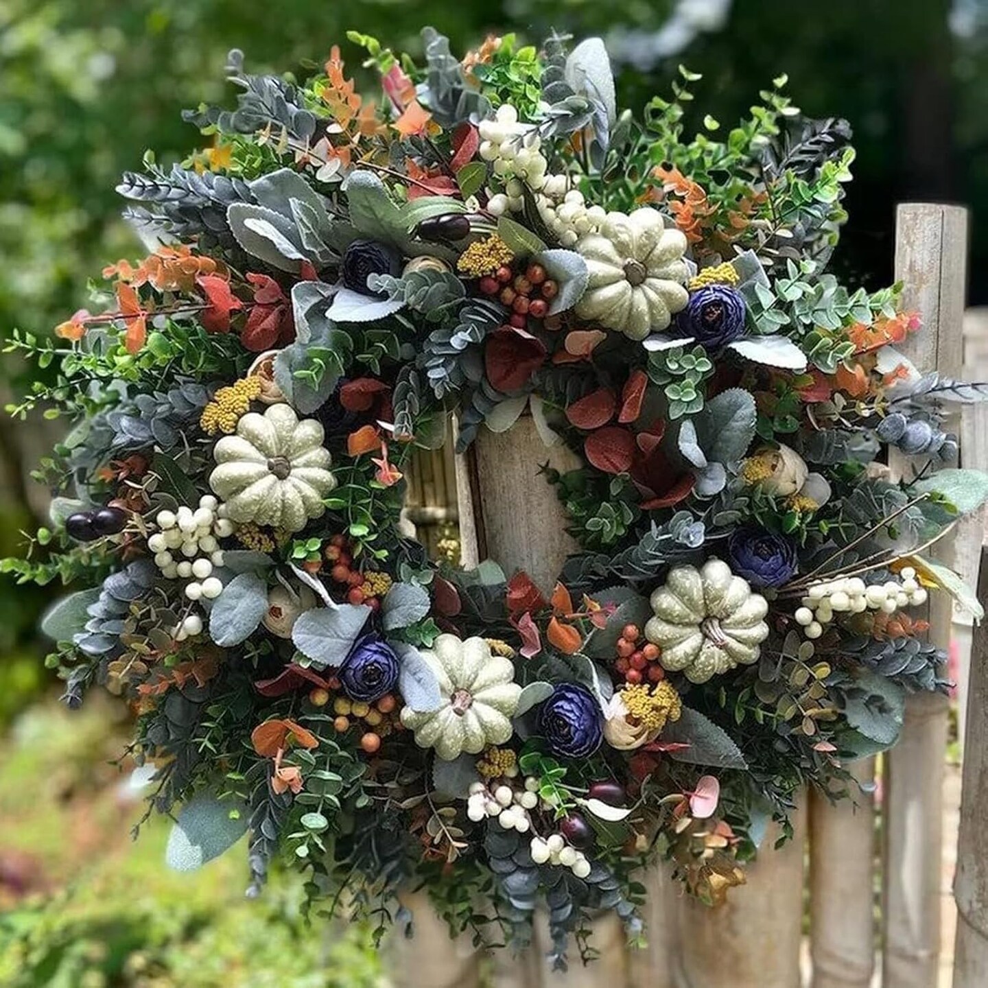 Handmade Fall Hydrangea Pumpkin Wreath with Eucalyptus Leaf Berry for Front Door