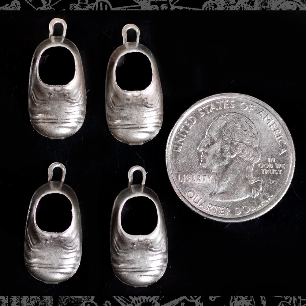 Antiqued Silver Plated Brass Baby Shoe Charms - Set of Four - S-C105