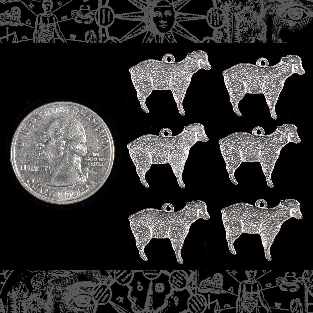 Antiqued Silver Plated Brass Sheep Charms- Set of Six - S-C150
