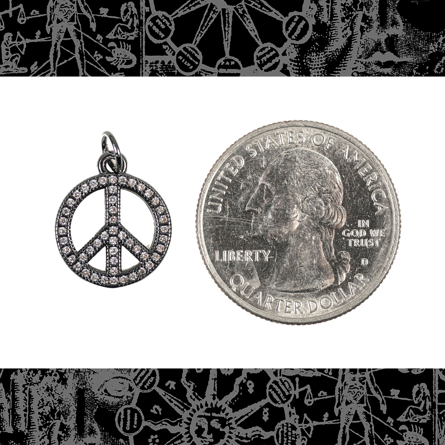 Black Finished Zinc Alloy Peace Sign Charm set with clear CZs - ZBL-C01