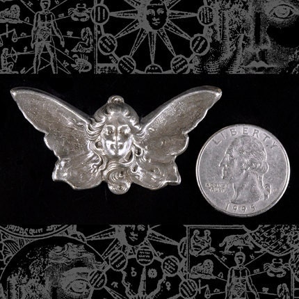 Antiqued Silver Plated Brass Butterfly Fairy Angel Pendant - S-P20