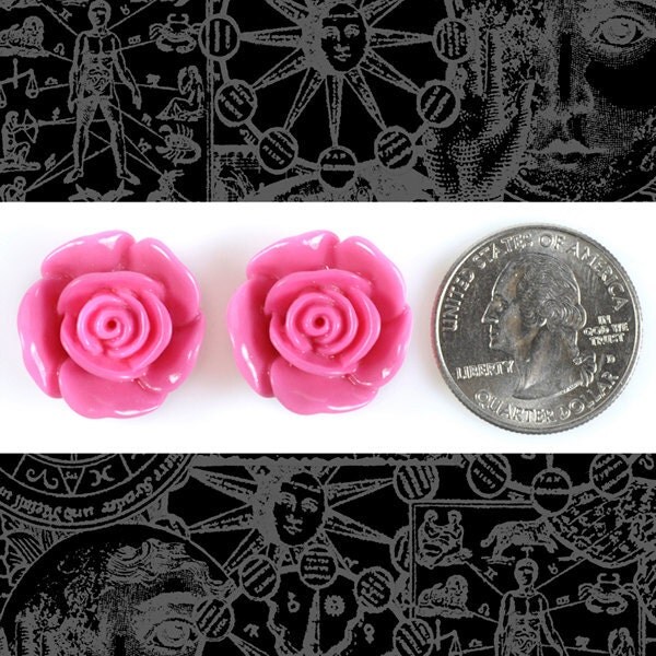 Pink Rose Cameo Cabochons 22mm - Set of Two - Flwr12