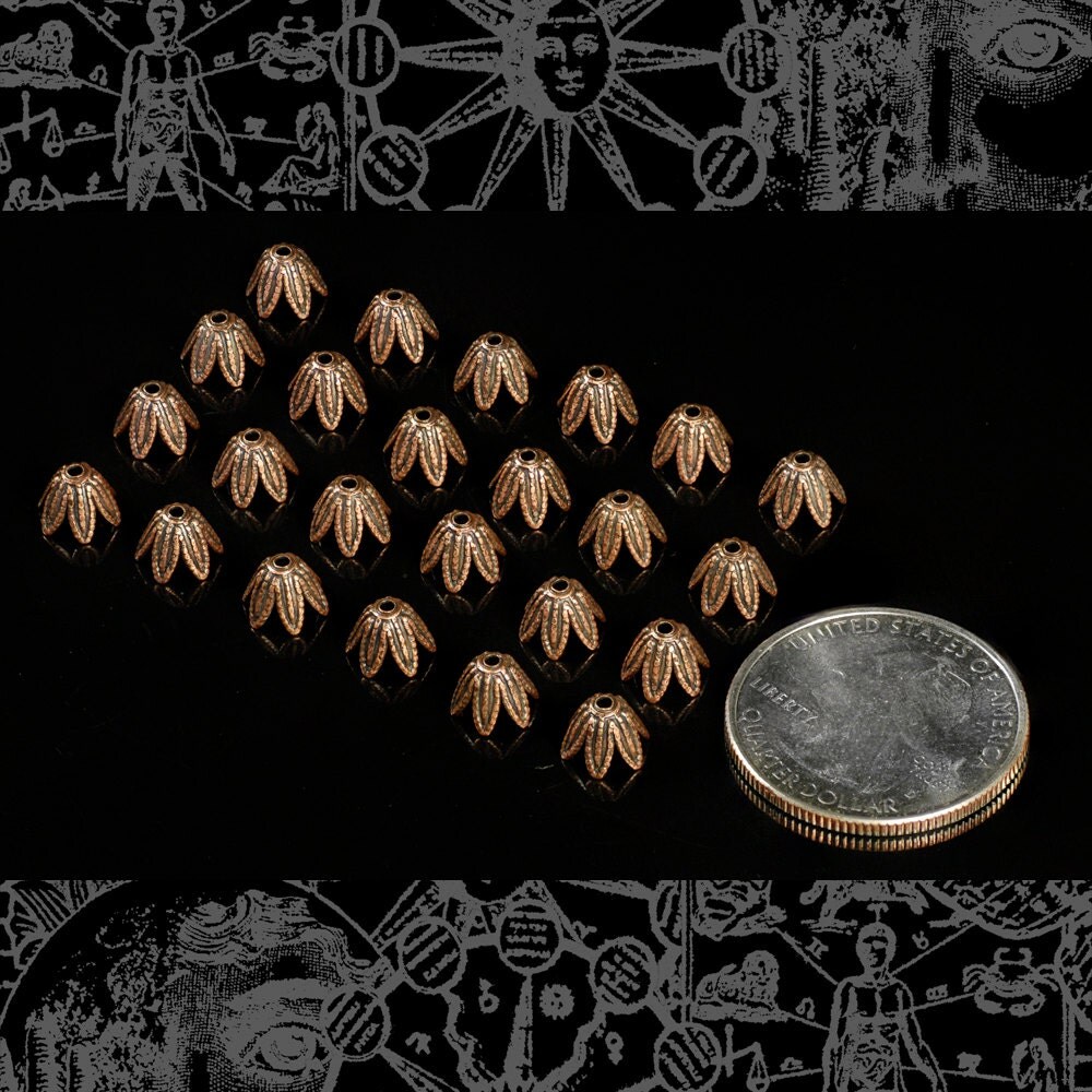 Antiqued Copper Plated Brass Leafy Brass Bead Caps 6mm - Set of 24 - XXX - C-BC06