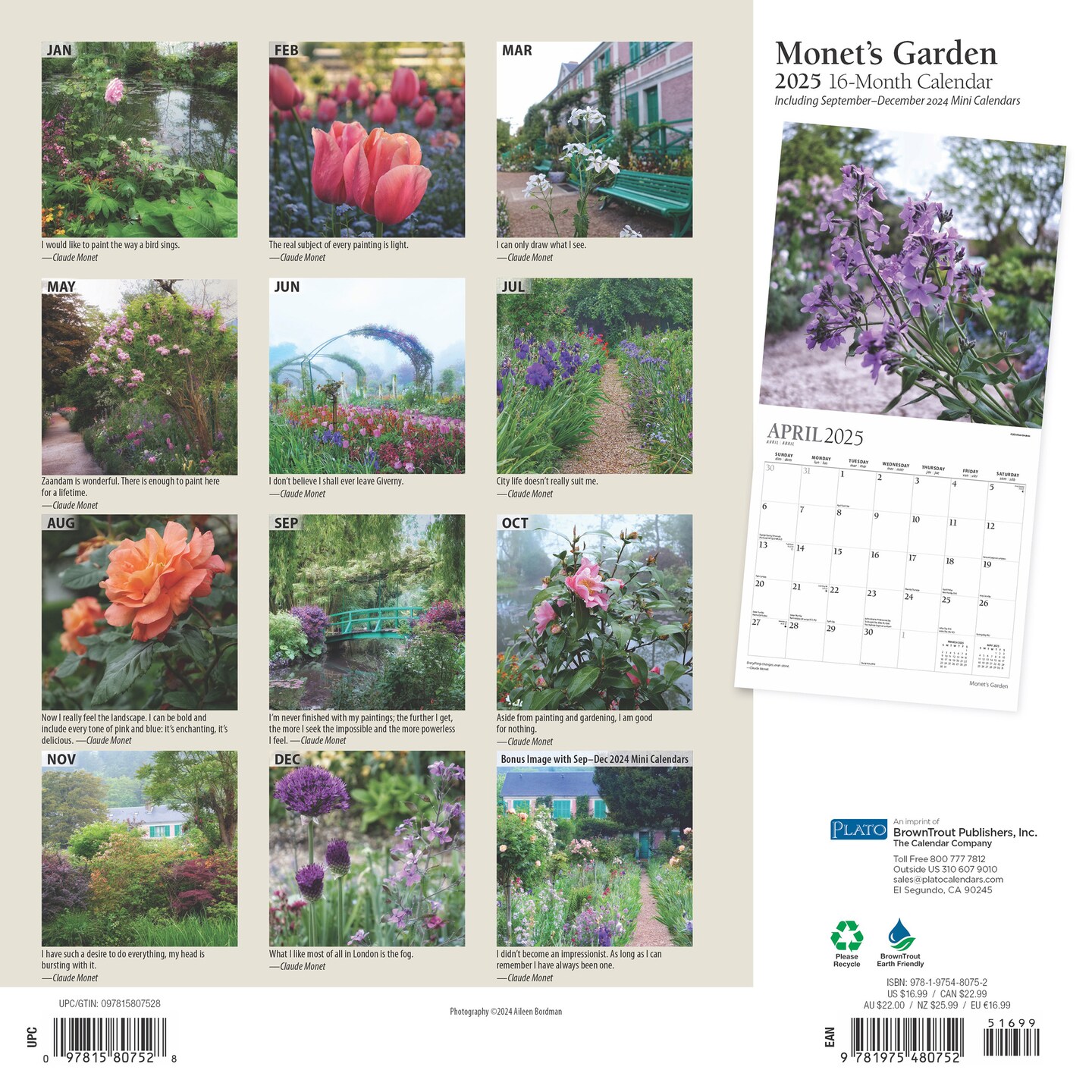 Monet&#x27;s Garden | 2025 12 x 24 Inch Monthly Square Wall Calendar | Foil Stamped Cover | Plato | Impressionism Artist Outdoor