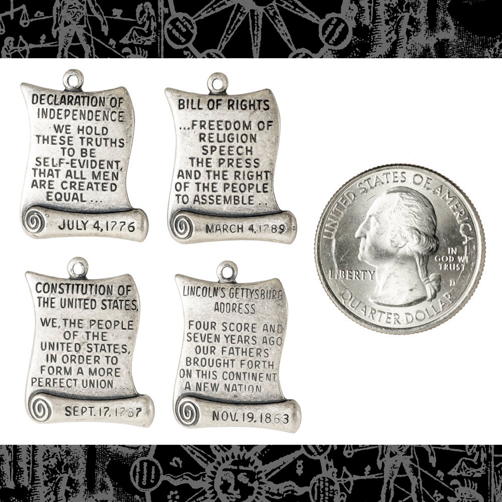 Antiqued Silver Plated Brass United States Patriotic Charms - Set of Four - S-C17