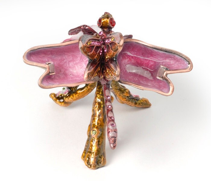 Pink Dragonfly Enameled Gift Box with Bling - XXX - GB-2