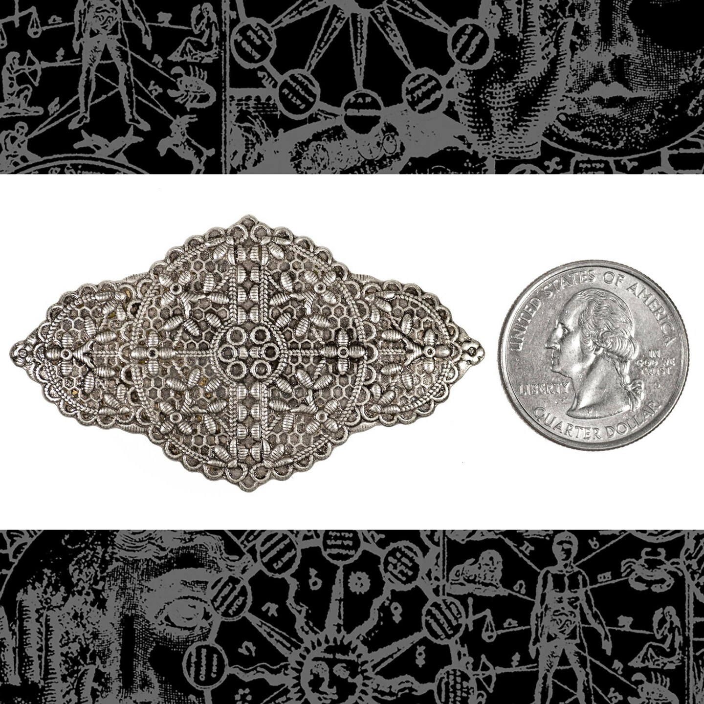 Antiqued Silver Plated Brass Lacy Filigree Wrap Piece - One - S-W39