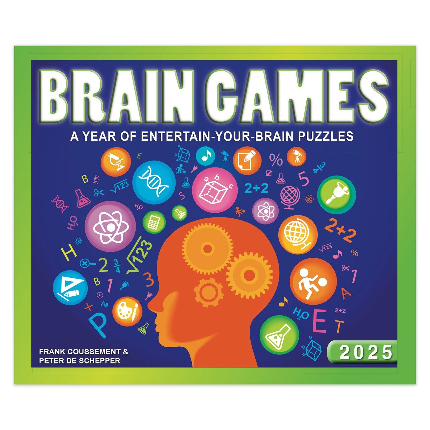 Brain Games | 2025 6 x 5 Inch Daily Desktop Box Calendar | New Page Every Day | Cal Ink | Puzzle Trivia