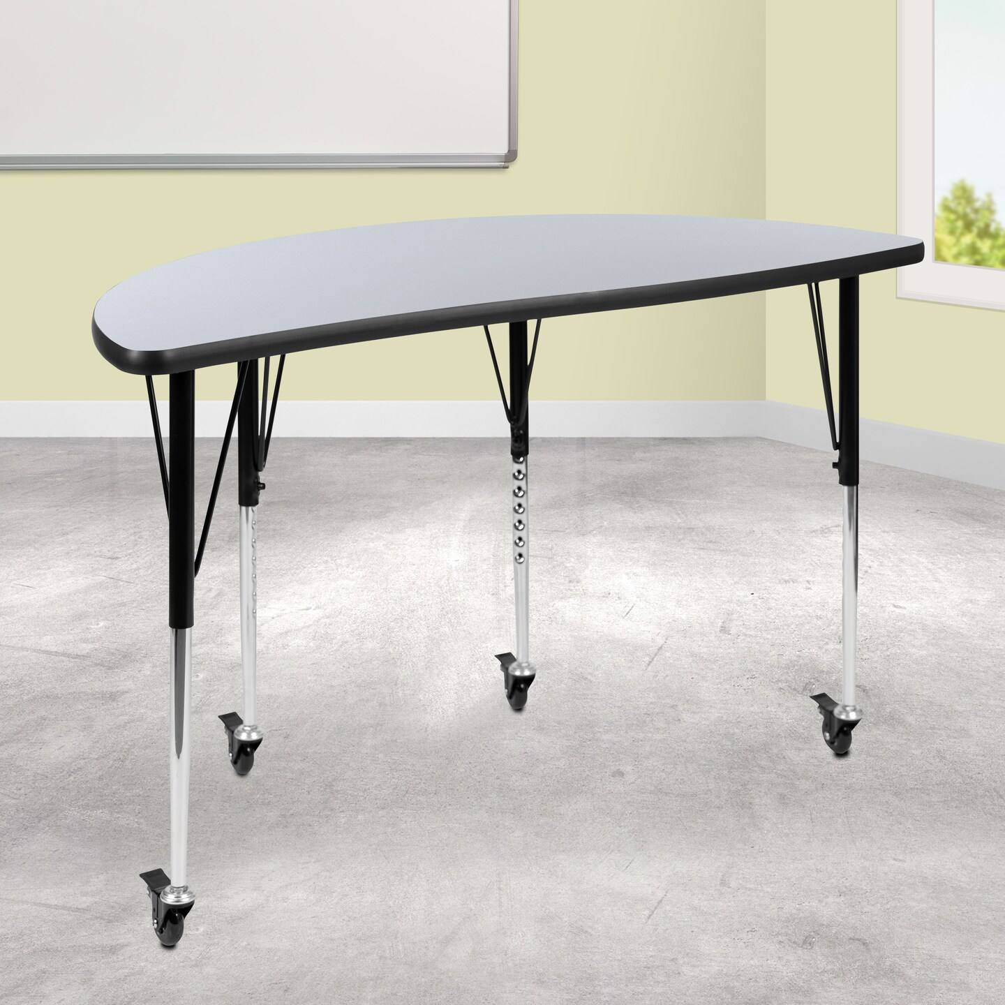 Emma and Oliver Mobile 47.5&#x22; Half Circle Wave Flexible Collaborative Adjustable Height Activity Table